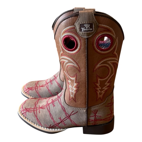 Twister Western Boots Boys Ryder Square Toe Stitching Brown 446003202 Sz 13 - Picture 2 of 8